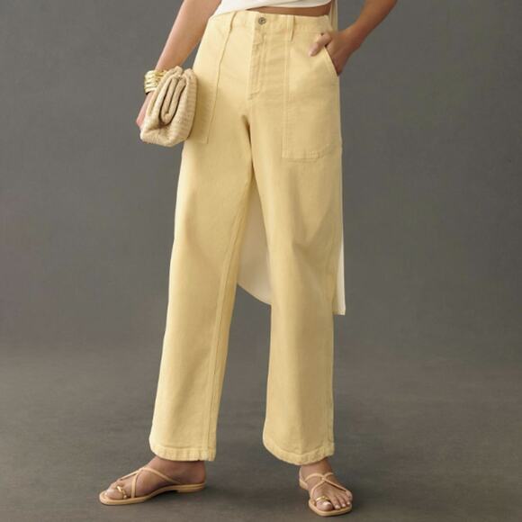 Edwin Buttermilk Yellow High Waist Stevie Crop Leg Jeans Size 34 - Picture 1 of 14